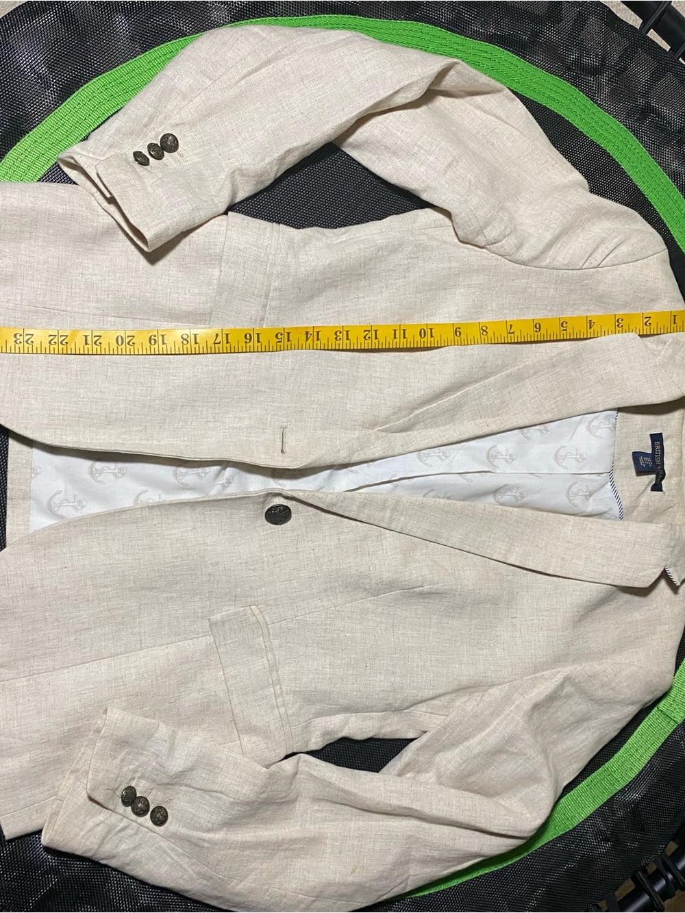 British Khaki Cream Linen-Blend Single-Button Blazer with Blue Stripe Accents S - Picture 6 of 10